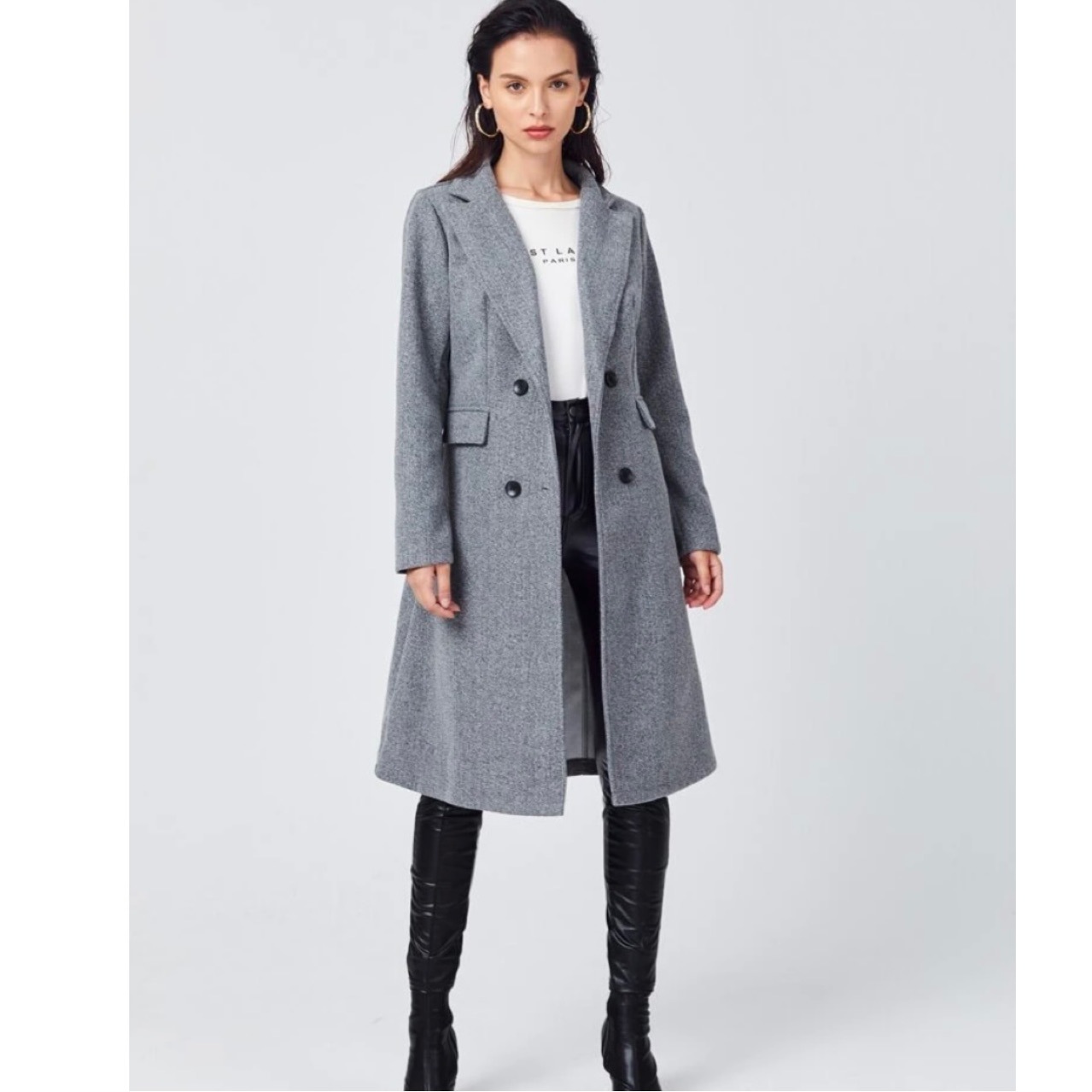 shein overcoat希音秋冬欧美西装领羊毛纯色大衣双排扣毛呢外套女