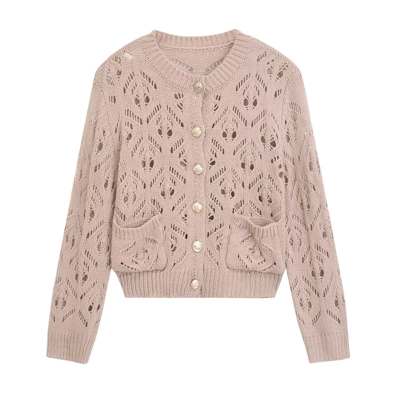 2024欧美风春女装新款提花网眼针织开衫毛衣 1010-阿里巴巴