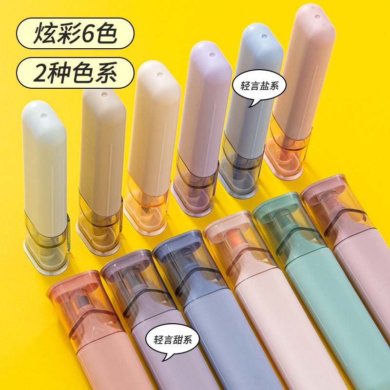 Cartoon 6 Colors Fluorescent Pen Large Capacity Mark Fluorescent Pen Student Key Marker Highlighter Student Stationery