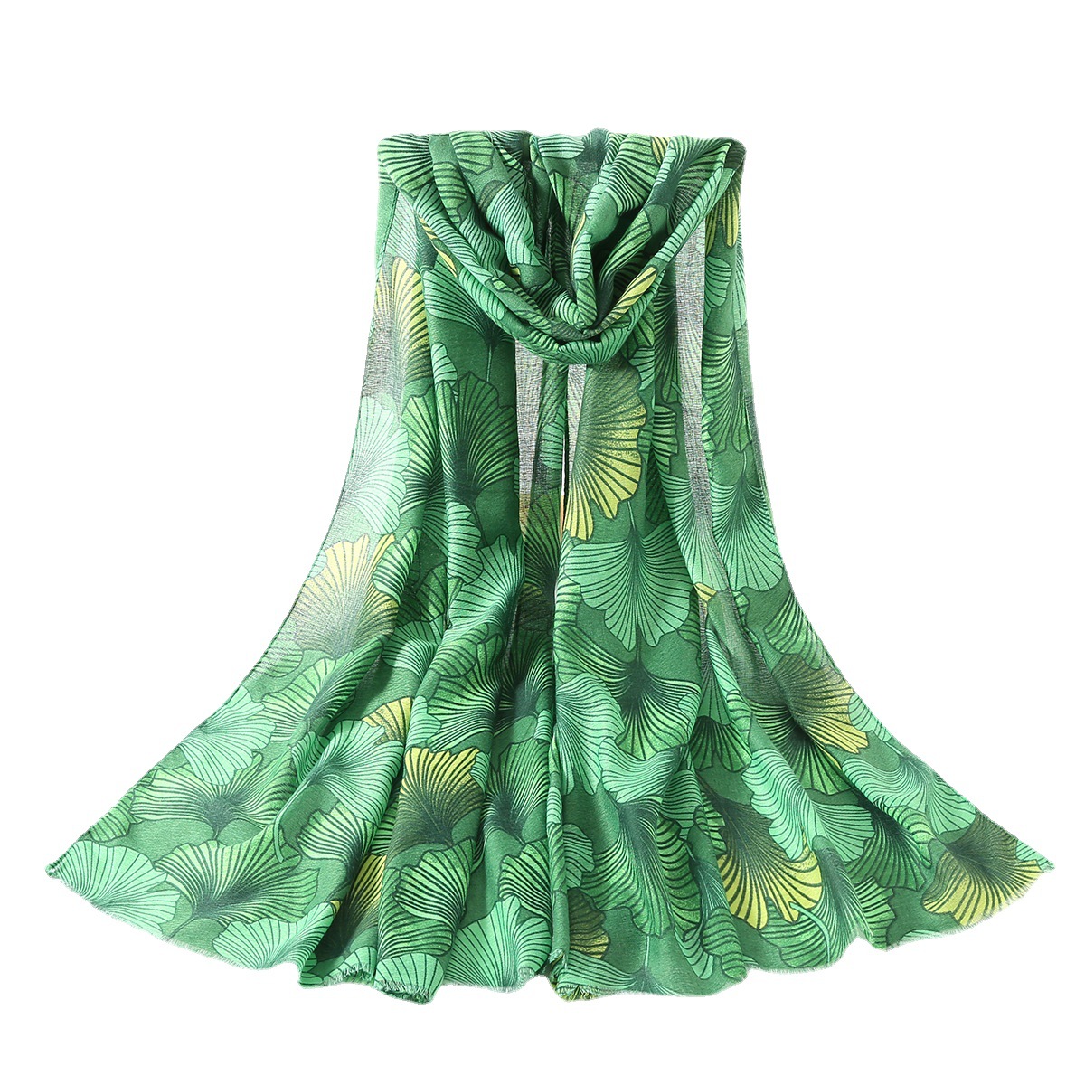 One Piece Dropshipping New Exclusive for Cross-Border Classic Ginkgo Leaf Printed Cotton and Linen Scarf Shawl Factory Wholesale