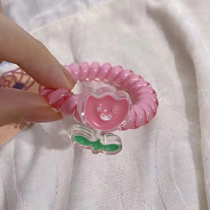 Cute Sweet Telephone Line Tulip Soft Does Not Hurt Hair Hair Ring Seamless Head Rope Transparent Jelly Color Large Elastic