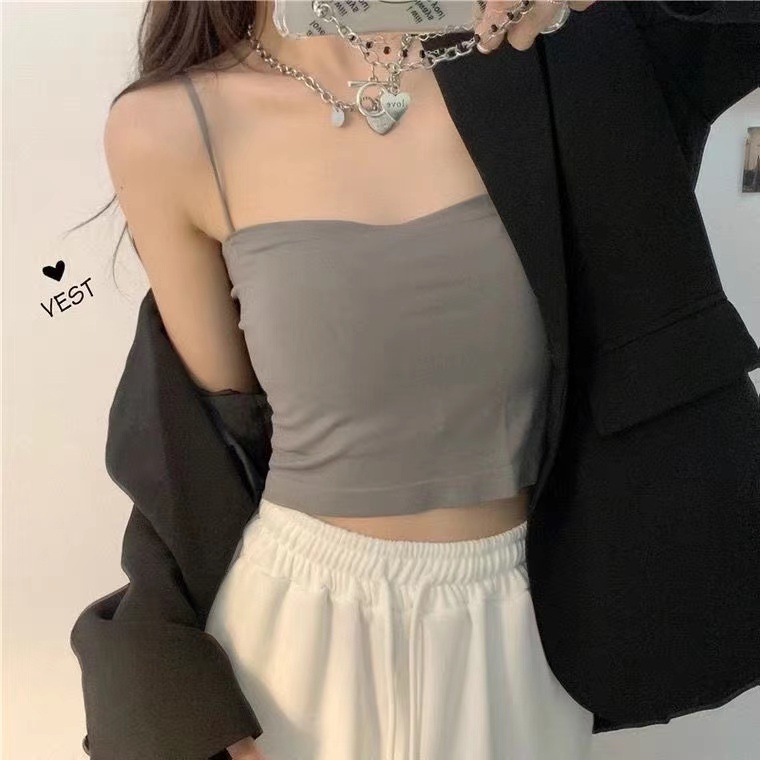 Internet Celebrity Solid Color Camisole Women's Outerwear Top One-Piece Anti-Sagging Underwear with Chest Pad Push up Tube Top