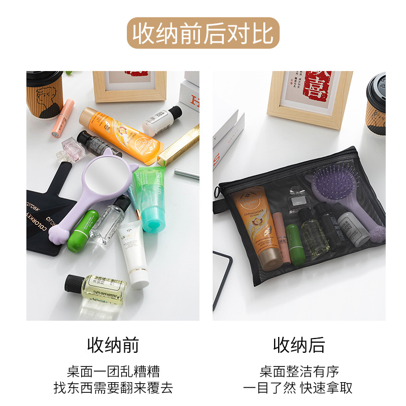 Transparent Mesh Cosmetics Storage Bag Multifunctional Travel Carrying Case Lipstick Skin Care Products Storage Washing and Makeup Bag