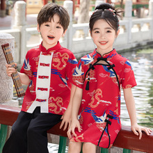 汉服男童女童唐装夏季套装儿童旗袍古风古装中式儿童民族风演出服