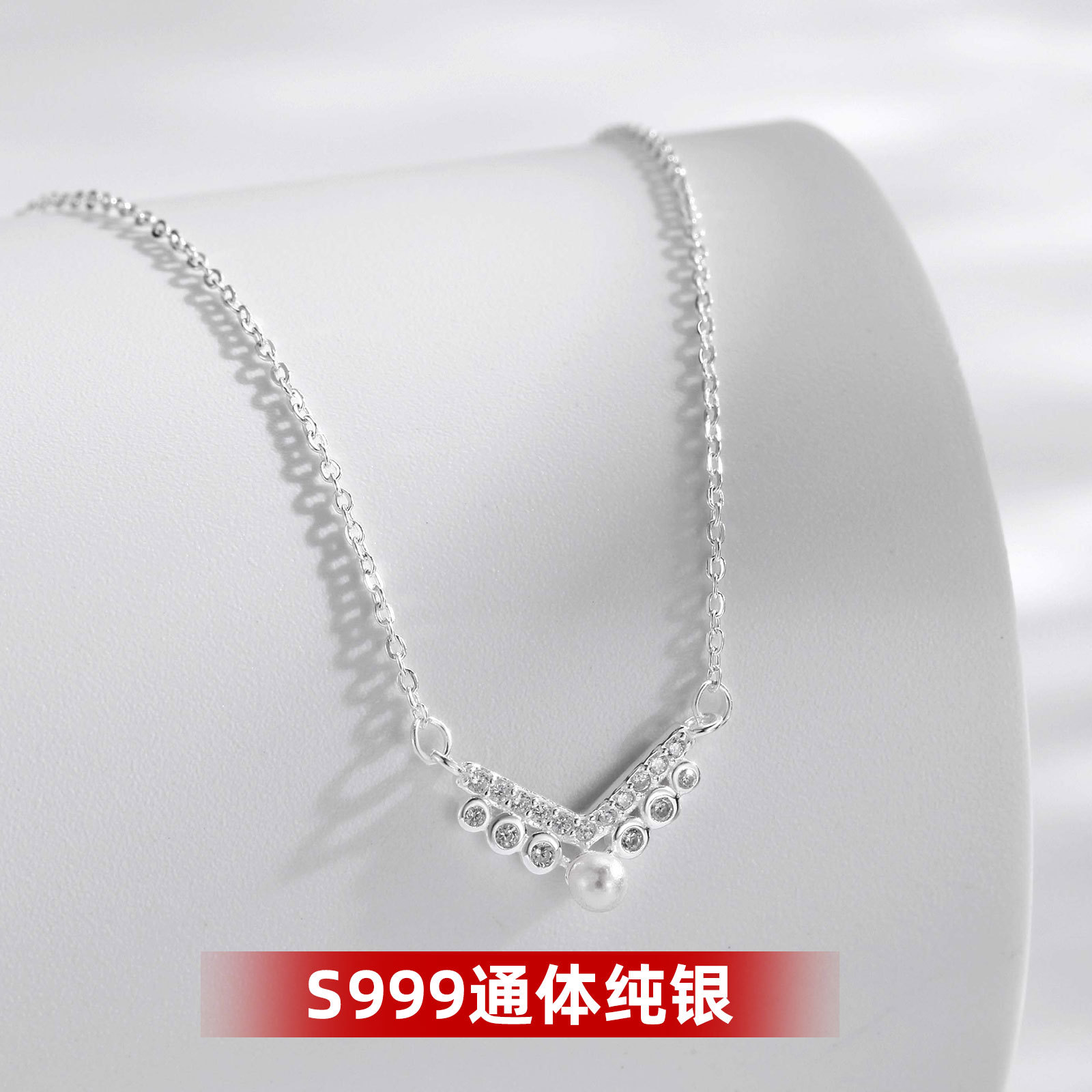 s925纯银翅膀锆石项链女小众设计感淡水珍珠吊坠轻奢风足银锁骨链