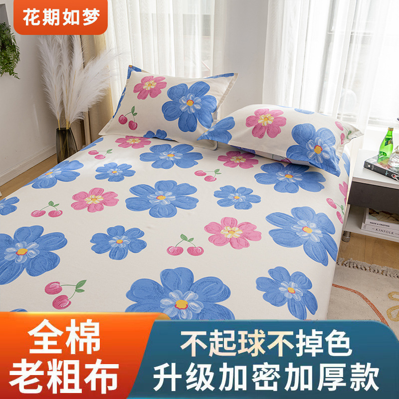 Pure Cotton Ultra-Fine-Meshed Thickening Old Coarse Cotton Linen Bed Sheet All Cotton One-Piece Three-Piece Set Single Double Wholesale Dormitory Summer Mat