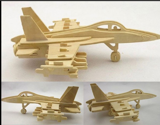 拼装木飞机航模 木质儿童手工3d拼图益智玩具 仿真战斗机模型男孩