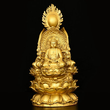 铜三面佛摆件纯铜释迦摩尼佛地藏王观音菩萨家用佛堂装饰三圣佛像