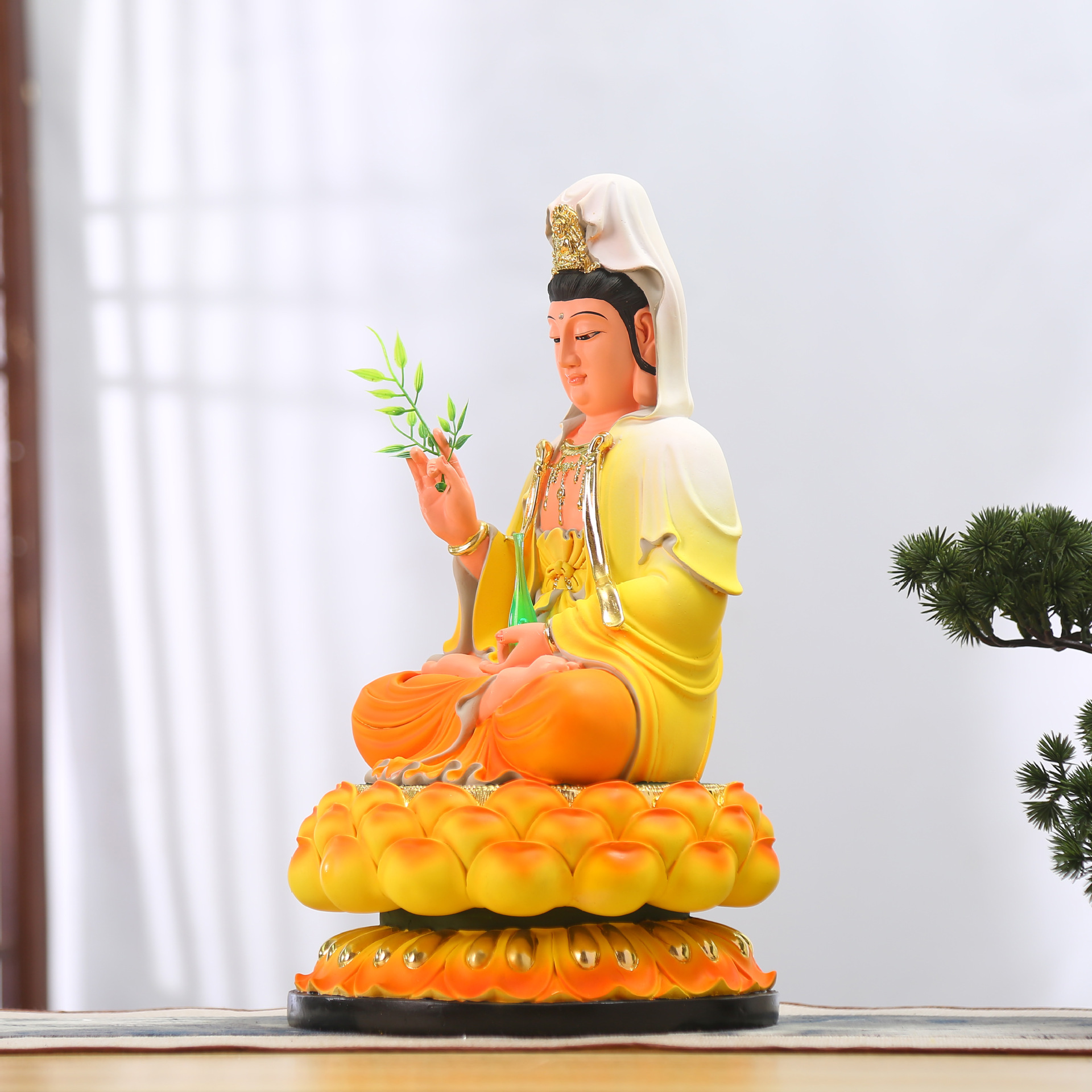 观音娘娘佛像家用店铺客厅摆件树脂玻璃钢南海观世音菩萨
