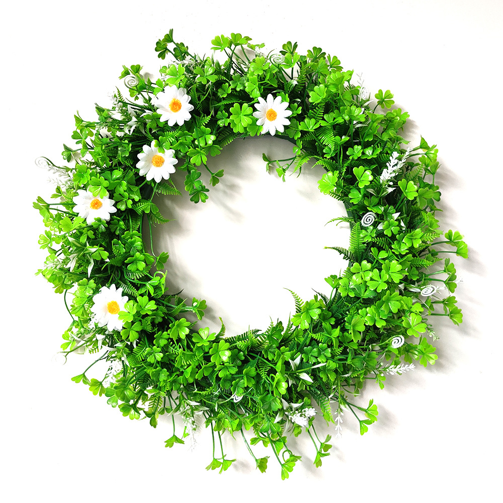 厂家批发仿真小雏菊幸运草花环 摄影婚庆仿真花环草门环挂件门饰
