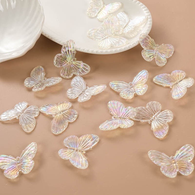 bright butterfly transparent charm abs imitation pearl （pcs） scattered beads diy bracelet bracelet ornament factory wholesale