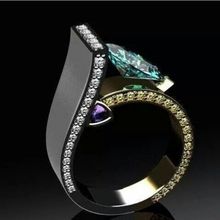 女式婚礼订婚摩登蓝色水晶锆石镶钻戒指饰品691