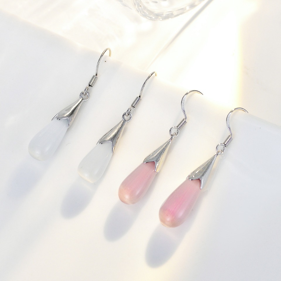 跨境耳环女长款猫眼石水滴形耳坠耳钩女银饰品耳钉气质高级