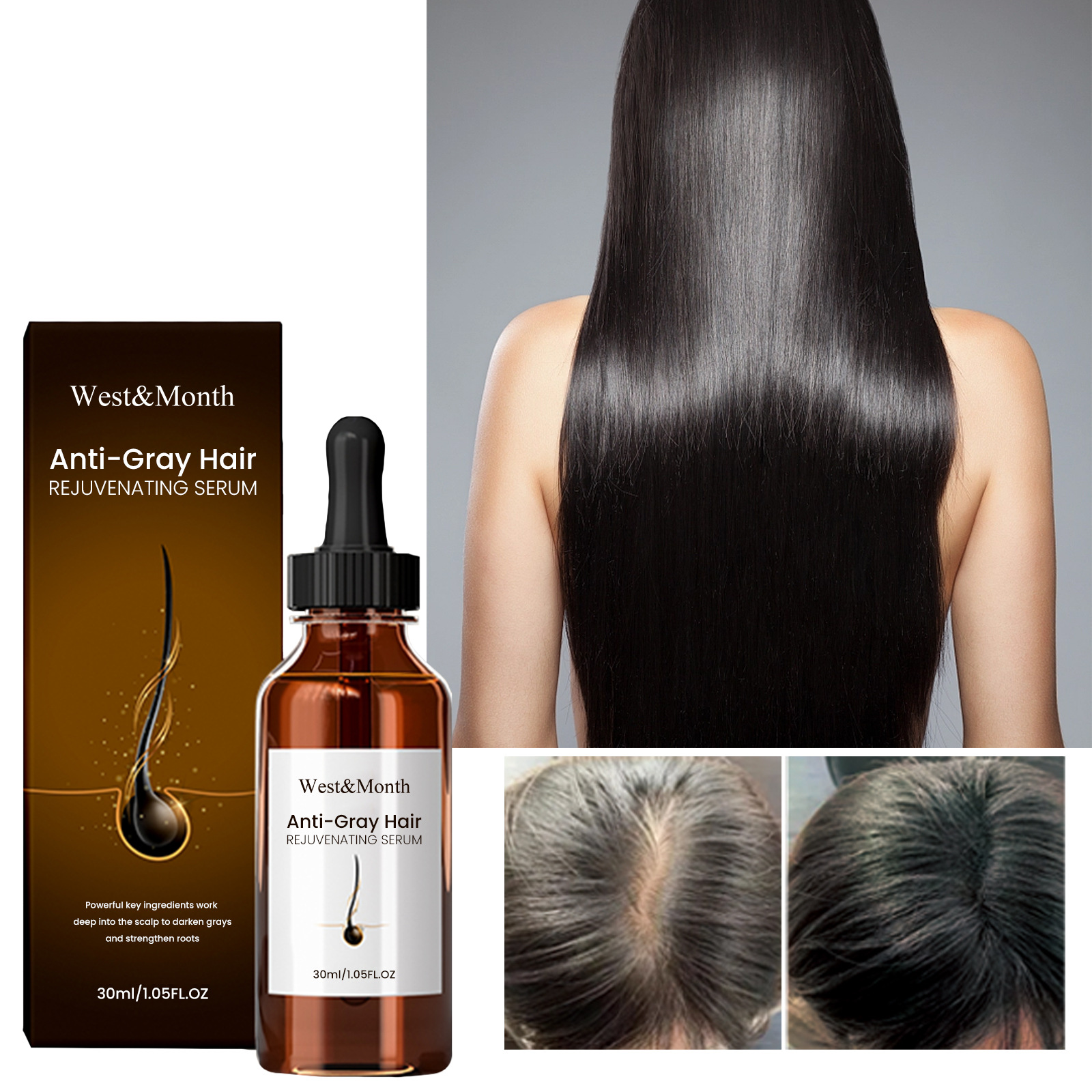West & Month Anti-White Hair Essence Polygonum Multiflorum Essence Moisturizing Black Dense Hair Hair Care Essence