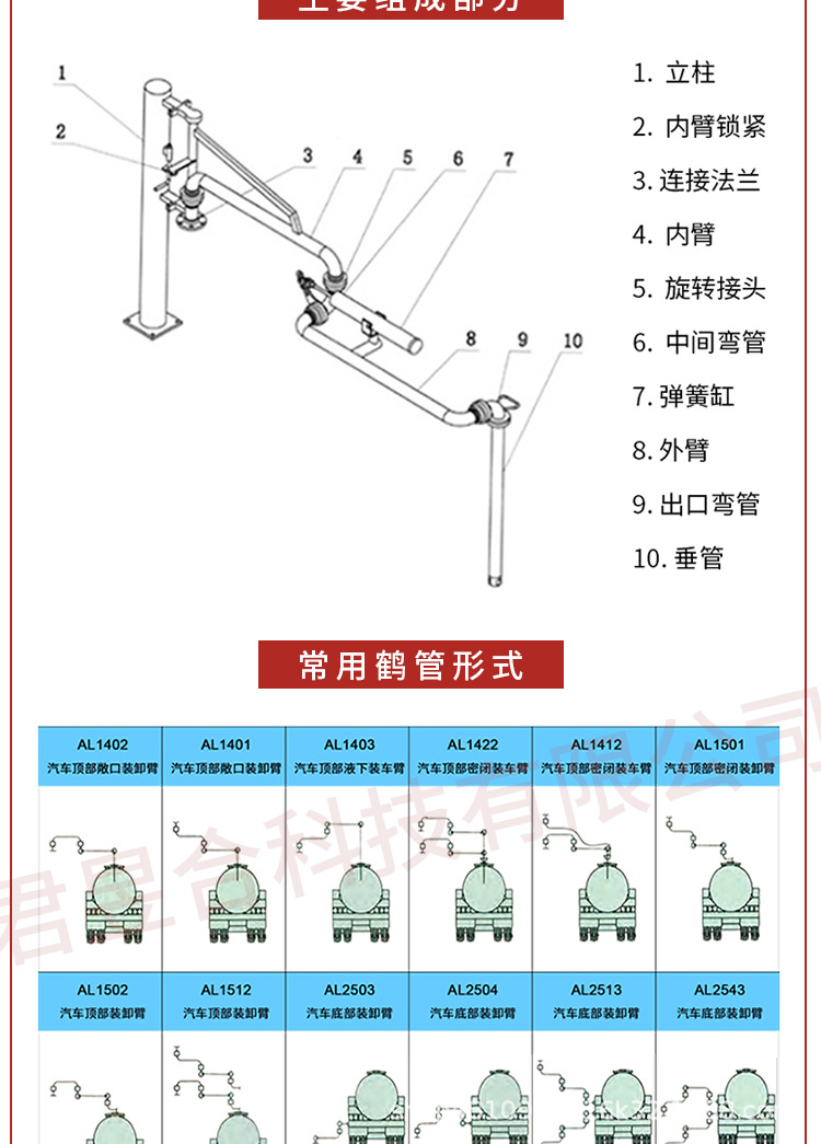 al1402汽车顶部装卸臂卸油上装鹤管 发油鹤管 流体装卸臂万向鹤管