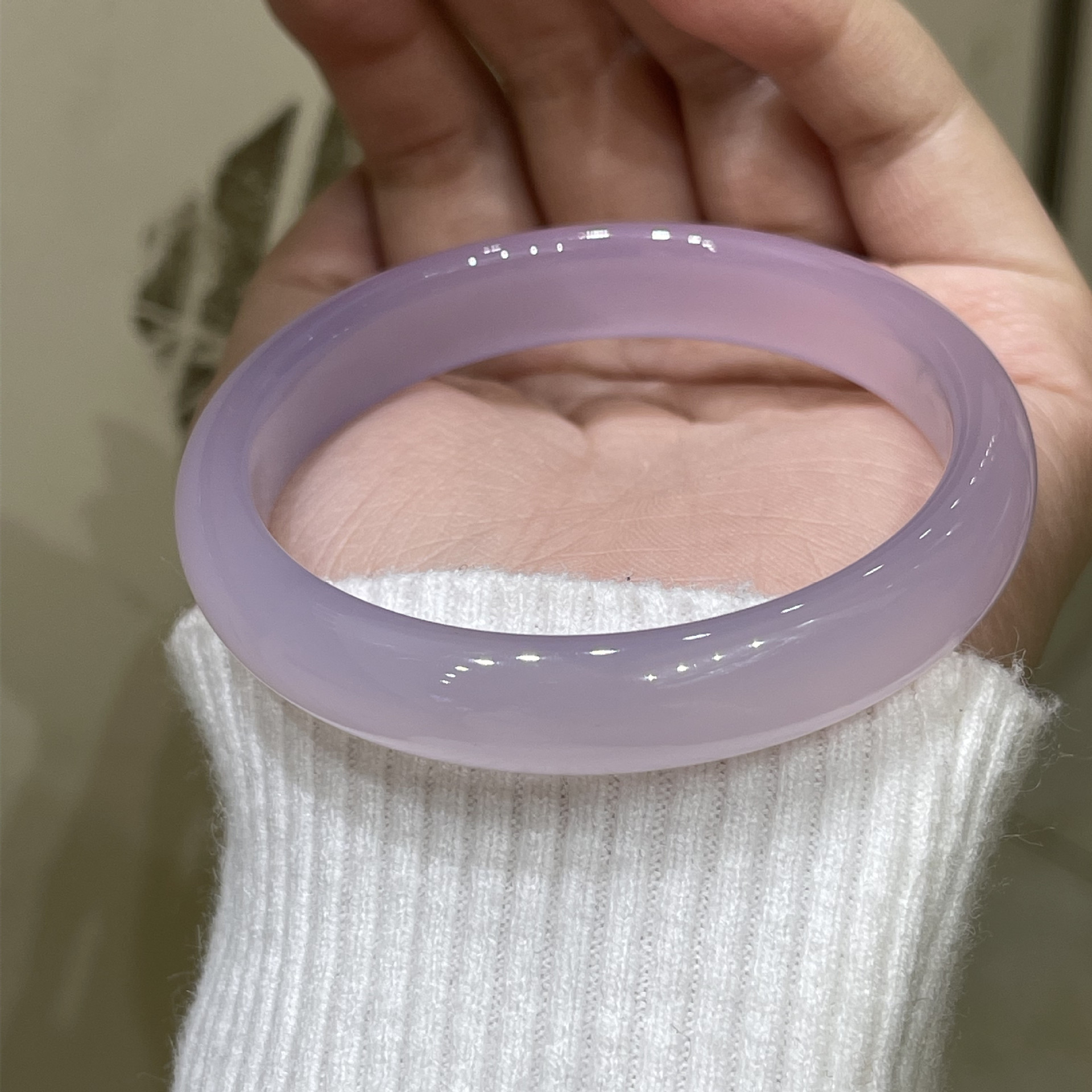 巴西玛瑙浅紫色扁条手镯高冰紫罗兰玉髓女款美人镯手环一件代发