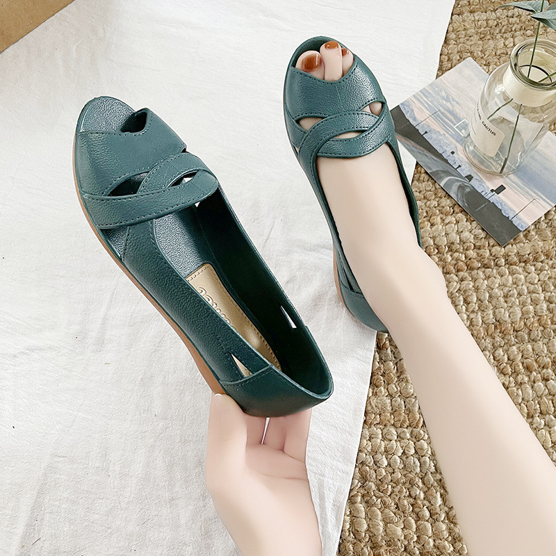 April New [Leather Pattern Women's Cool] Summer Low-Top Women's Cool Slip-on Hole Shoes Fashionable Temperament Women's Cool Hair Generation