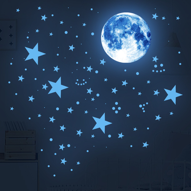 Luminous wallpaper荧光墙贴月亮星球儿童房卧室客厅发光夜光贴纸