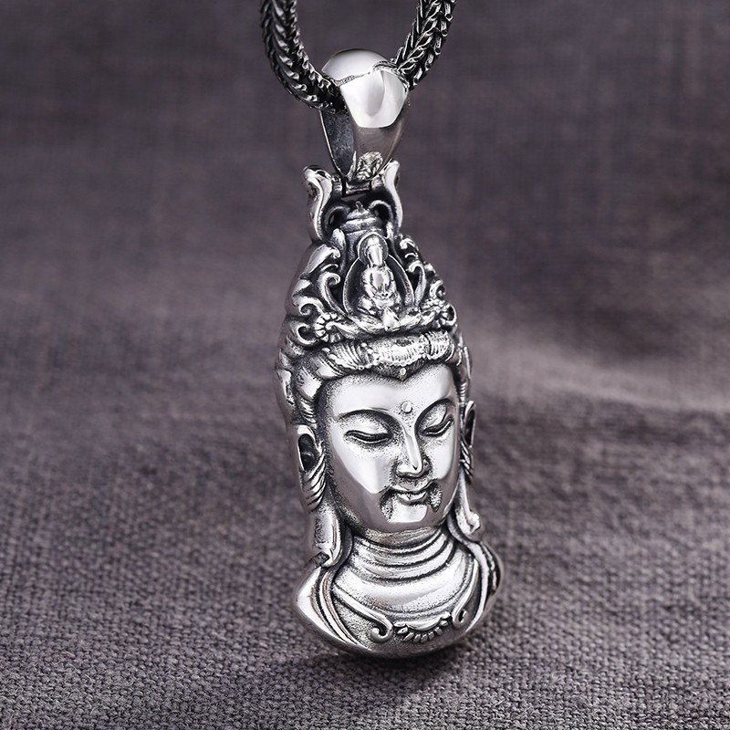 批发925纯银复古个性佛系创意观世音菩萨吊坠泰银佛像毛衣链挂坠