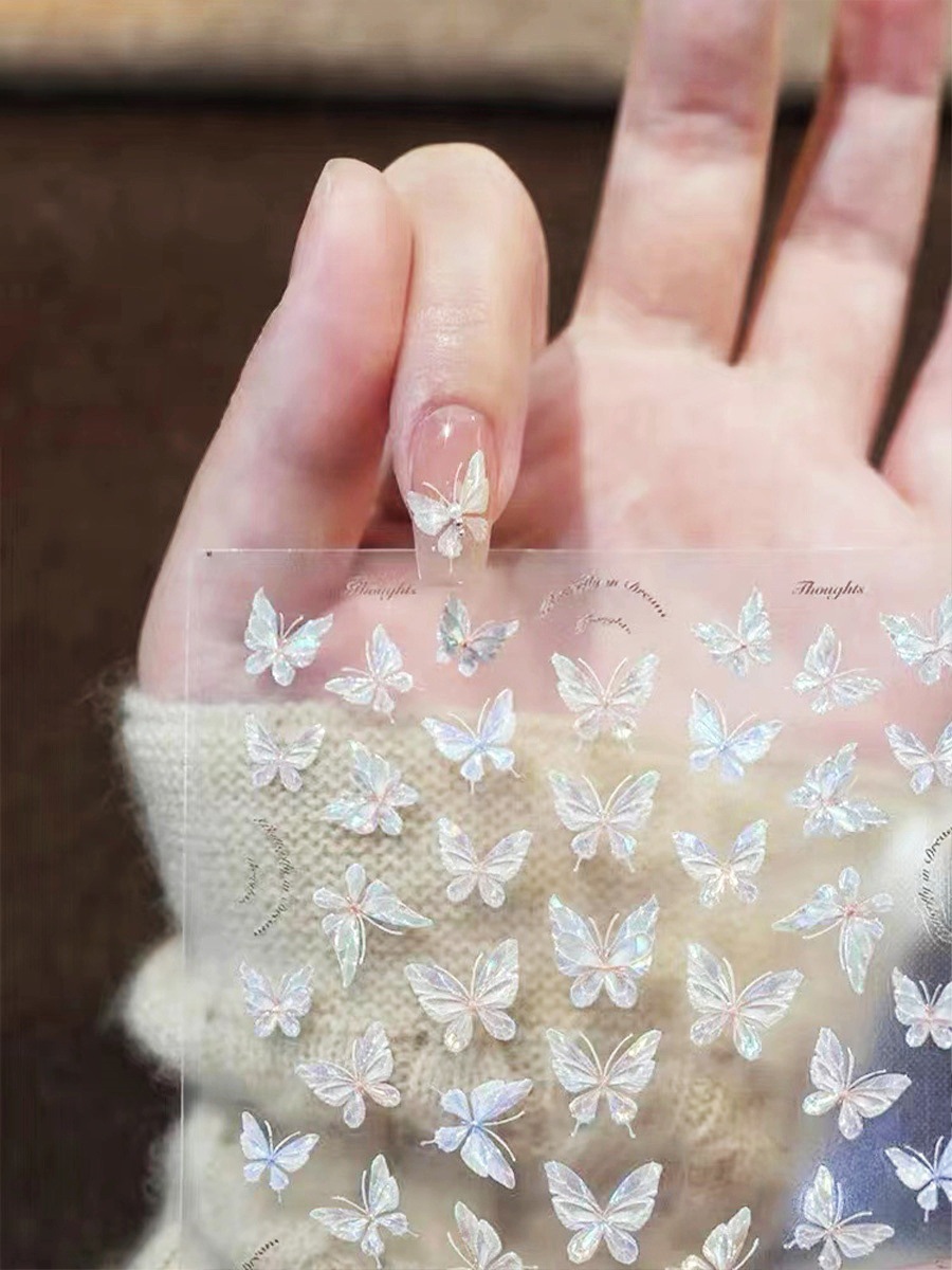 仙气温柔蝴蝶美甲贴纸美甲贴片甲片新年浮雕装饰贴花小配件穿戴