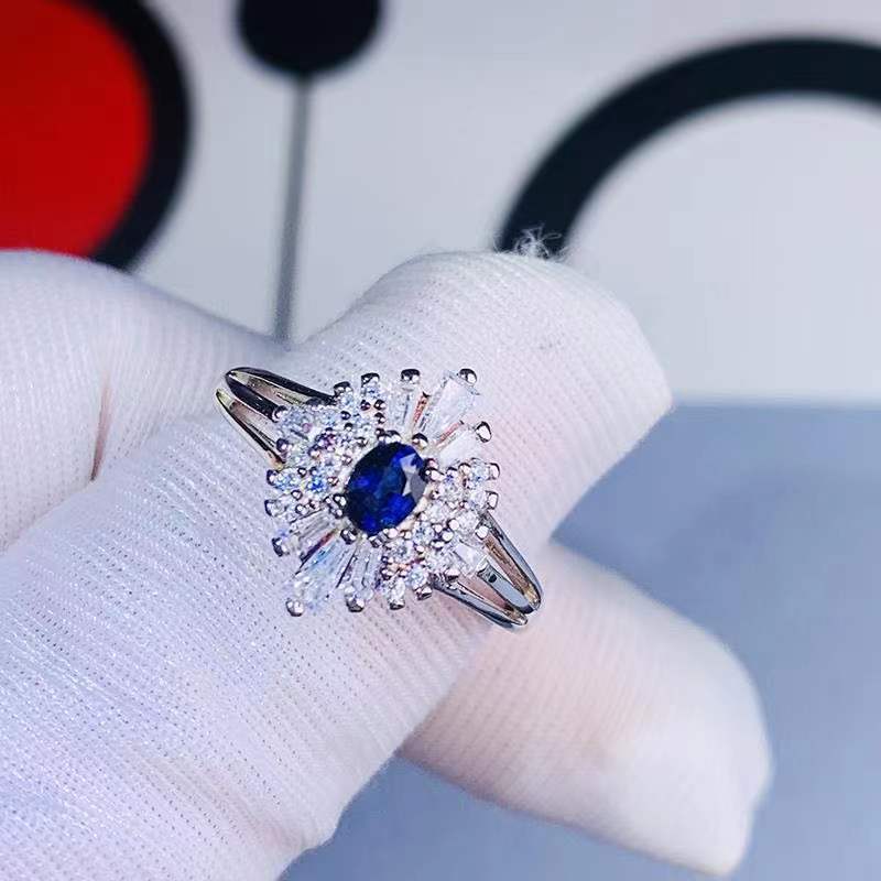 新款仿天然蓝宝石戒指女豪华斯里兰卡迷你戒指女彩宝活口指环女款