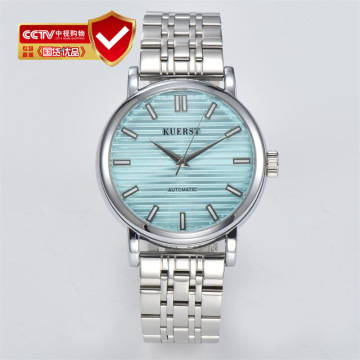 瑞士品牌kuerst酷尔时顿蓝色表盘钢带防水全自动机械男士手表代发