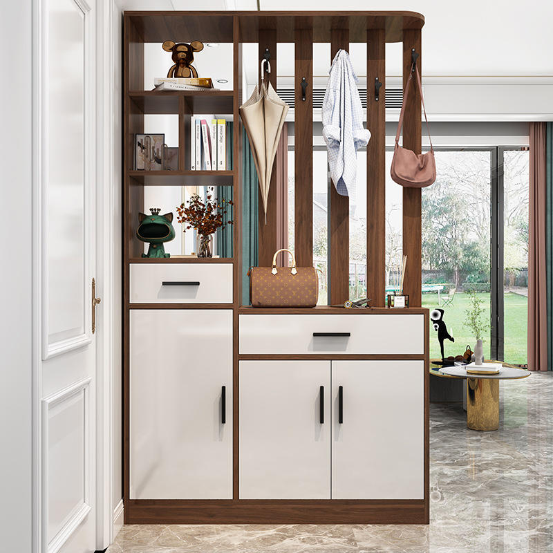 客厅隔断柜双面入户鞋柜一体屏风家用门口进门简约现代胡桃玄关柜