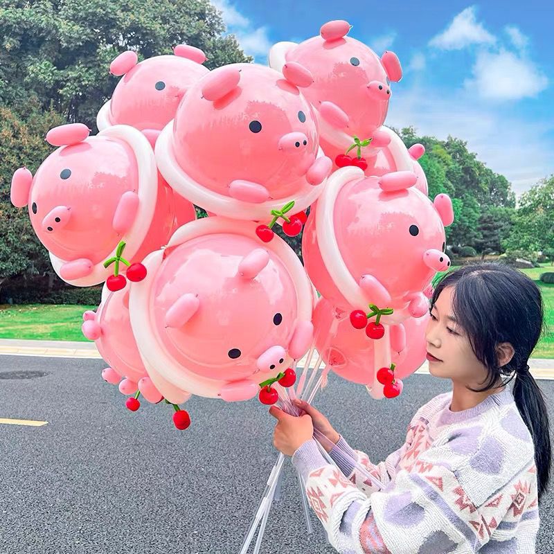 Balloon Pig Net Red Cute Handheld Flash Light Pink Pig Wholesale Bounce Ball Stall Street Selling Pig Head One Piece Consignment