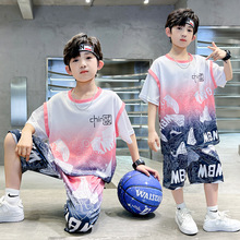 男童短袖套装夏季2024新款时尚运动中大童男孩速干篮球服夏装洋气