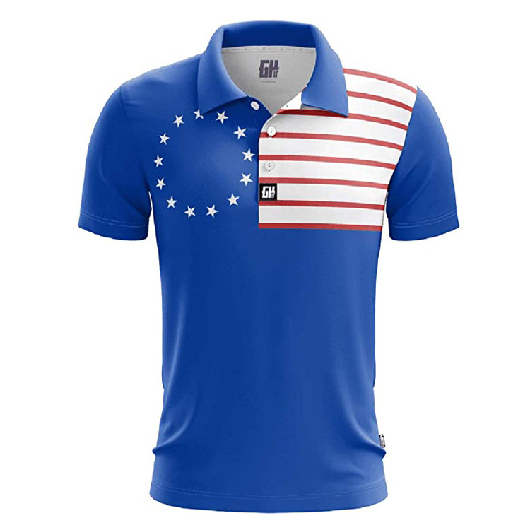 亚马逊爆款美国国旗印花t恤来图定制3d数码印新品翻领休闲polo衫