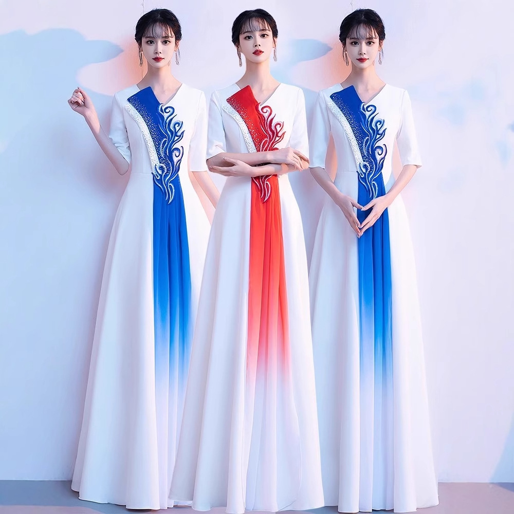 大合唱演出服装女长裙2025新款成人红歌独唱舞台指挥合唱团晚礼服