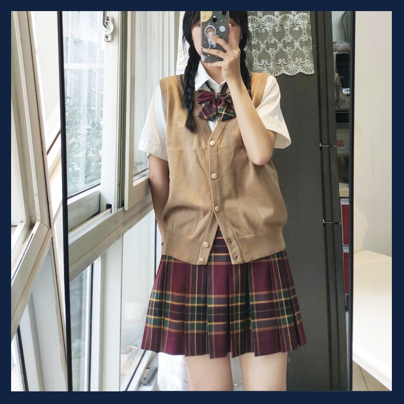 成品布深夜幻境山楂树jk制服裙正版套装黑丝红色格裙夏