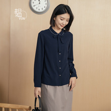 YUN韫新款女式衬衫娃娃领白点蝴蝶结女长袖气质设计感时尚衬衣