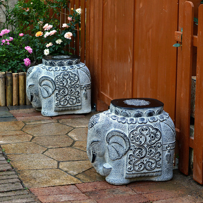 创意仿石凳石墩子底座大象凳户外庭院别墅室外小院子花园布置坐凳