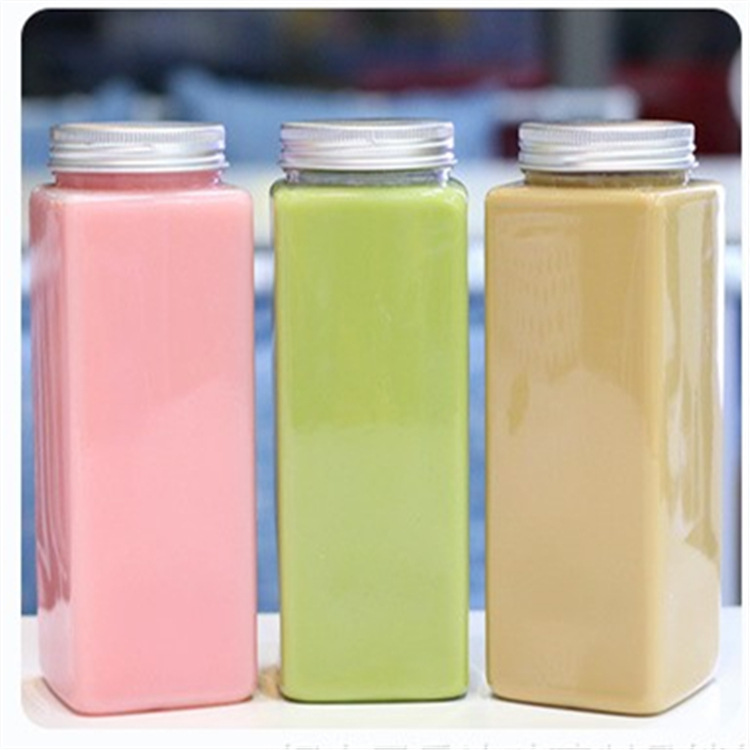 供应一次性带盖外卖塑料瓶 长方形pet奶茶瓶饮料果汁瓶 定制logo