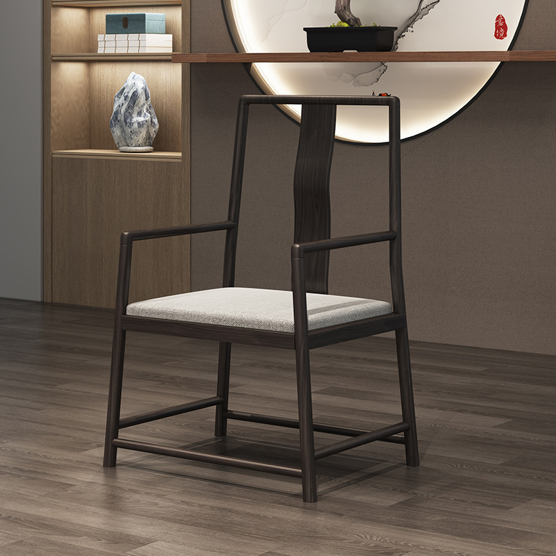 新中式禅意圈椅现代简约茶椅实木书桌茶室会客扶手中餐厅餐椅