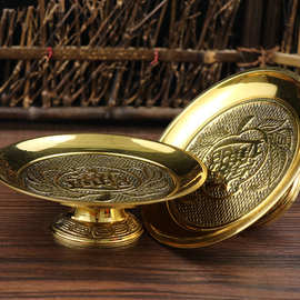 福建佛具铜果盘供盘佛教用品 刻字莲花图案贡盘圆盘摆件批发