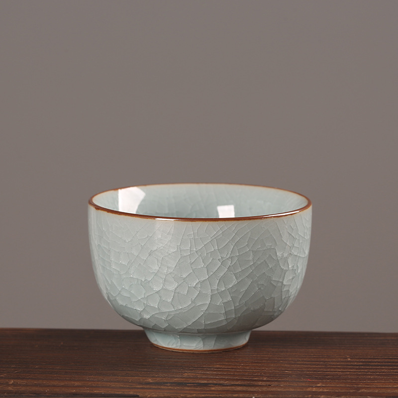 汝窑茶杯主人杯单杯开片冰裂釉陶瓷品茗杯功夫茶具个人大茶盏高端