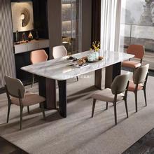 大理石餐桌家用轻奢现代简约悬浮感长方形超晶石餐桌椅组合