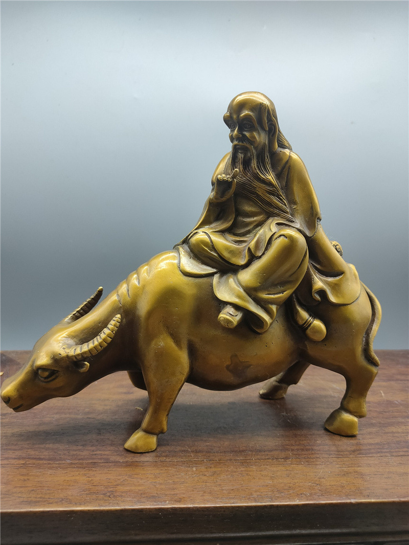 仿古做旧老子出关铜器摆件工艺品黄铜老子骑牛老君骑青牛黄铜摆件