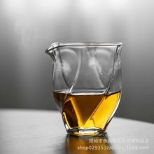 高硼硅玻璃公道杯分茶器透亮茶海家用功夫茶具创意旋纹六角公杯