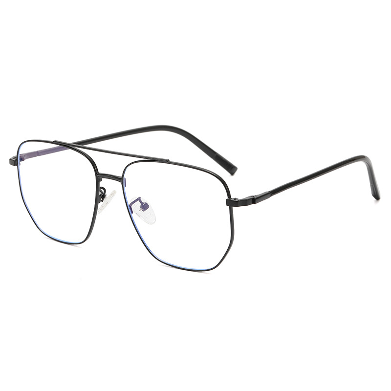 Retro Metal Large Square Frame Double Beam Pilot Glasses Frame Men's Anti-Blue Light Glasses Plain Glasses Myopia Glasses Rim Glasses Frame