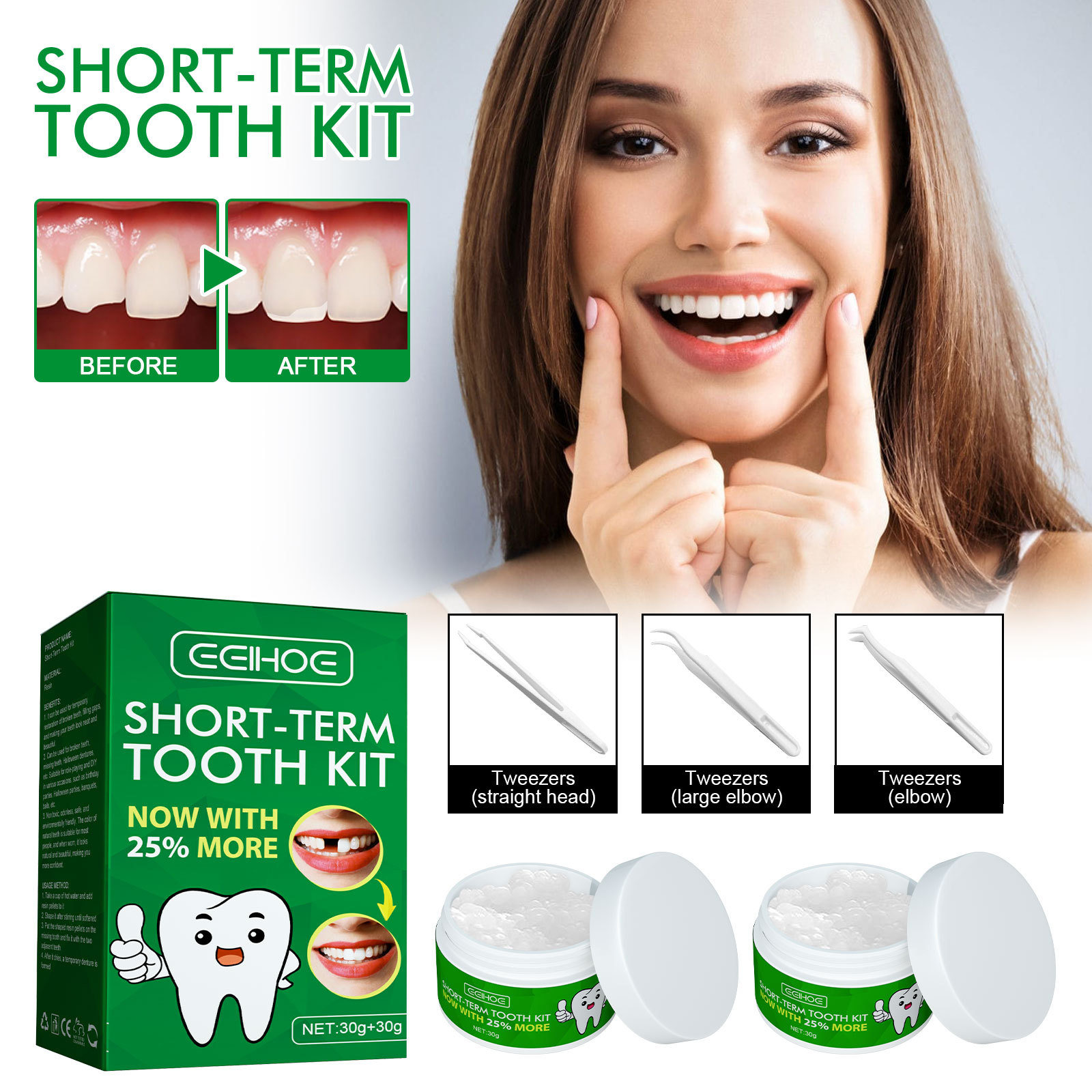 Eelhoe Temporary Tooth Kit Film and Television Ball Decoration Dentures Temporary Filling Teeth Joint Filling Plastic Teether