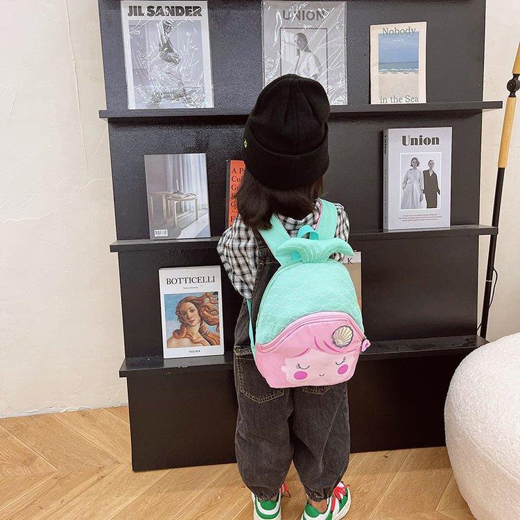 Children's Bags Korean Style Nylon Cartoon Cute Mermaid Backpack 3-6 Years Old Kindergarten Backpack Casual Small Bags