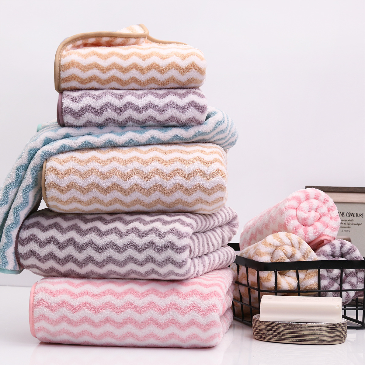 成人珊瑚绒浴巾加厚水波纹高密吸水大浴巾家用洗澡巾定logo批发