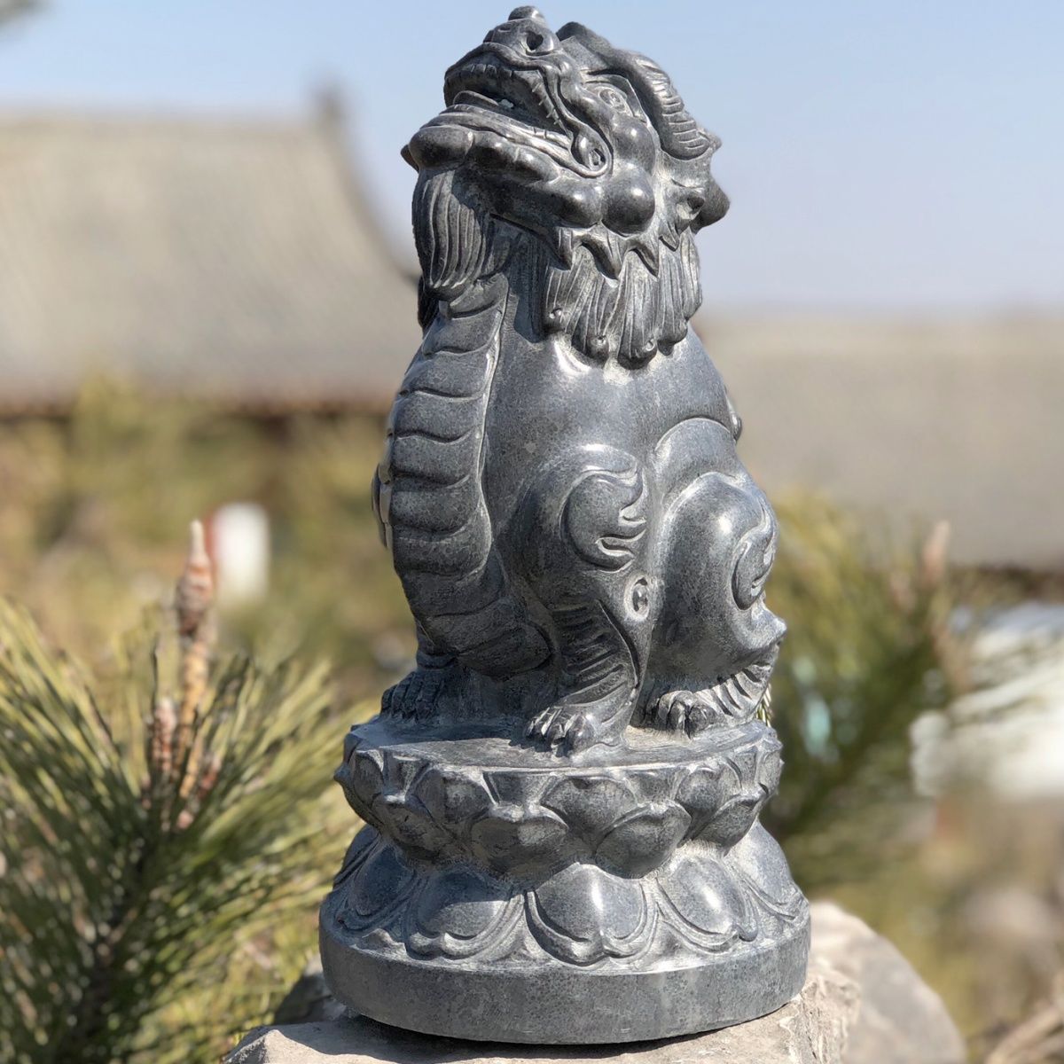 青石石雕石头望天吼一对摆件门口纳福看门石吼原石雕刻庭院