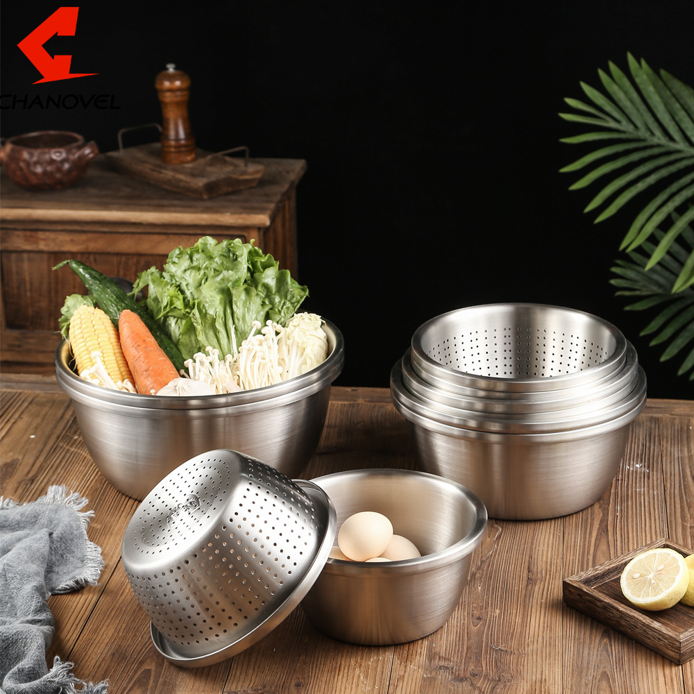 304不锈钢盆 加厚家用沥水碗洗菜盆 带盖汤盆打蛋盆面盆餐具批发