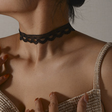 欧美跨境饰品 性感颈带脖子黑色性感蕾丝项链女时尚个性光锁骨链