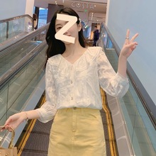 雪纺衫女2024年新款夏季蝴蝶结衬衫设计感小众气质时尚七分袖上衣