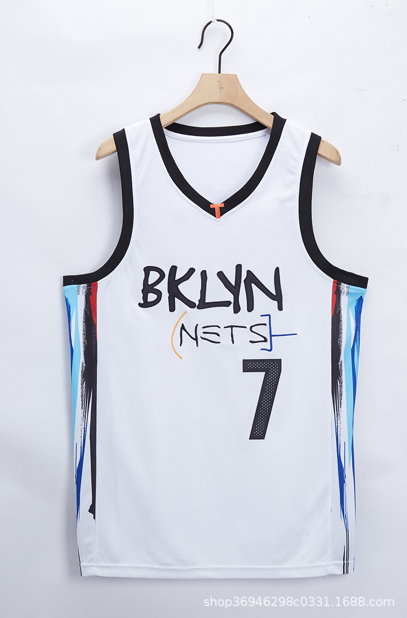 篮网7号杜兰特蓝白灰黑色2021城市篮球服nba刺绣球衣球裤货源代发